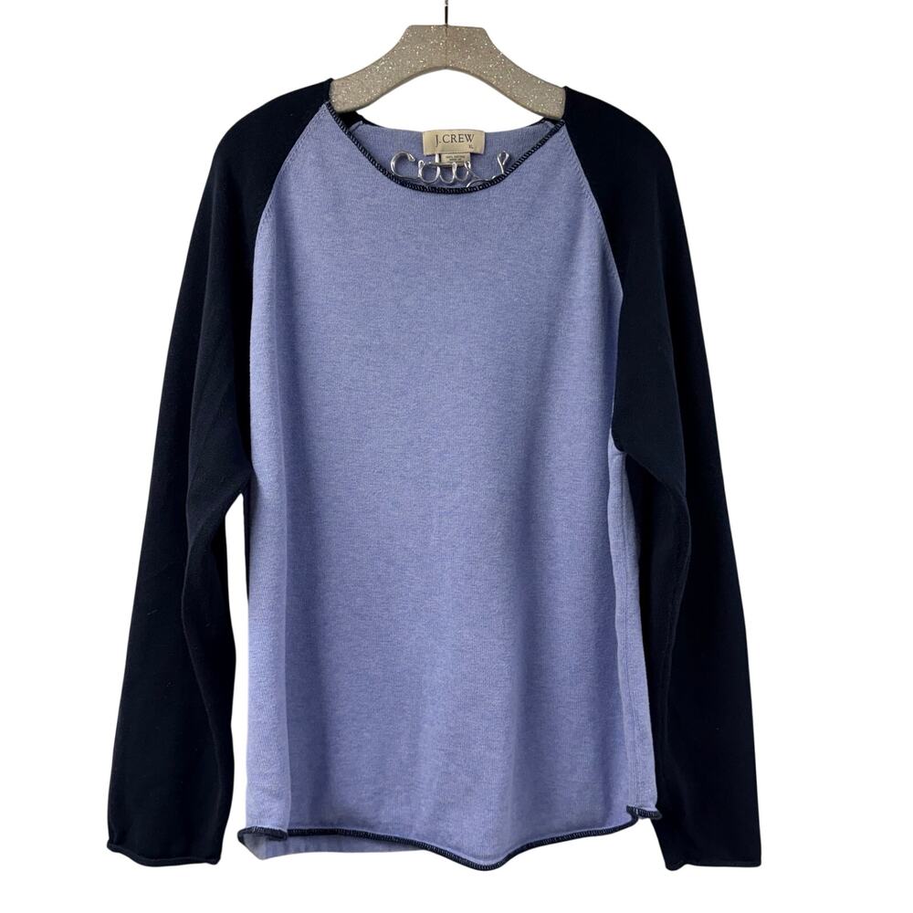 J. Crew Colorblock Raglan Sweater Blue Knit Top XL 100% Cotton 90s Vintage